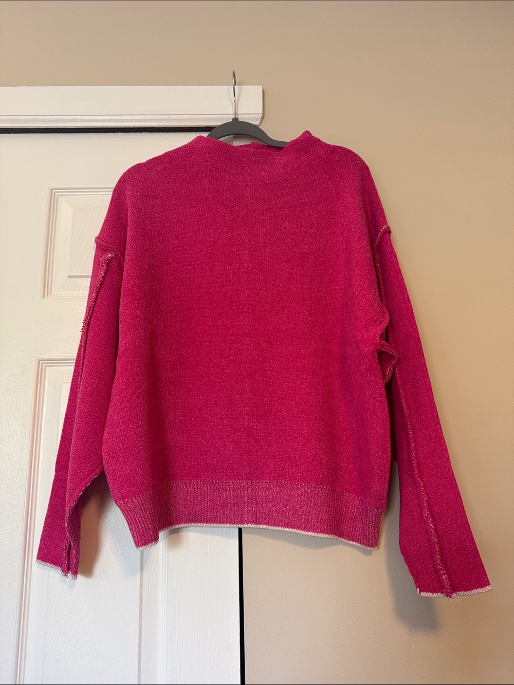 Zenana Outfitters Hot Pink Crew Neck Knit Sweater